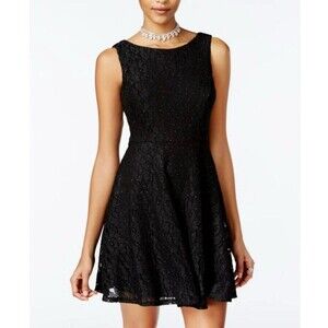Soprano Juniors Small Lace Fit & Flare Dress Black Sparkle Sleeveless Hoco Dance